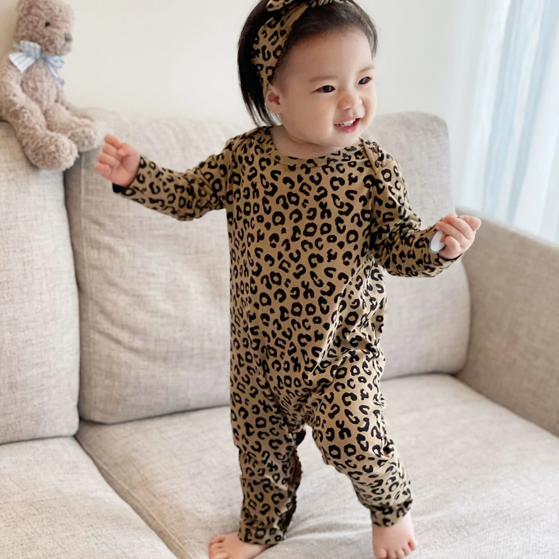 Newborn Kids Baby Boys Girls Clothes Autumn Leopard Print Romper Sweet Cotton Jumpsuit Long Sleeve Winter Fall Baby Outfit 0-24M