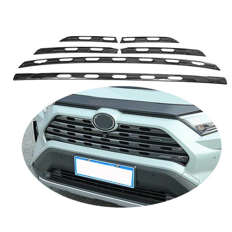 

Stainless steel Carbon Fiber Style Front Grille Bumper Trim Strips For Toyota RAV4 2019 2020 Car Styling Frame Decoration Decals