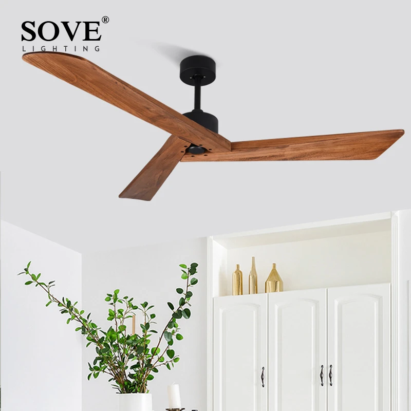 60 Inch Wood Ceiling Fan Without Light With Remote Control Creative Living Room Dining Room Loft Without Lamp Home DC Fan 220V