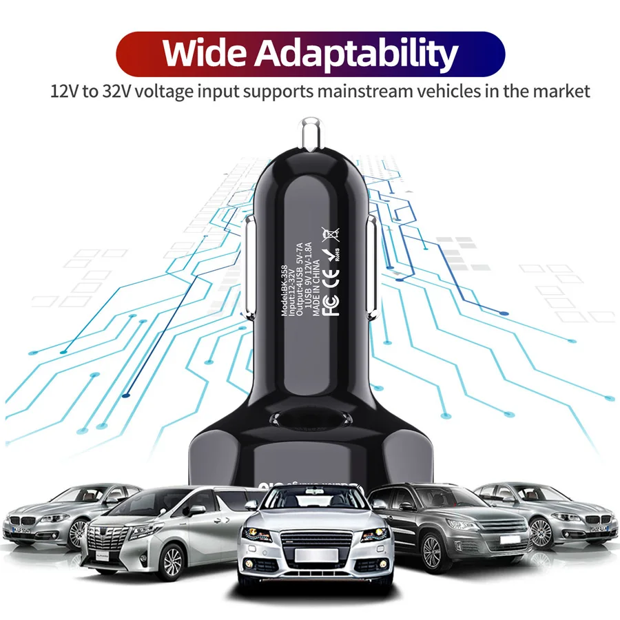 FONKEN 4 Ports Usb Car Charger 48W Fast Charger for Iphone 12 pro max 11 Samsung Multi-Port QC 3 Charge In Truck carregador