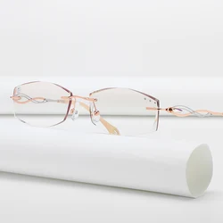 ZIROSAT 88038 Tint Lenses Myopia Glasses Reading Glasses Diamond Cutting Rimless Titanium Glasses Frame for Women