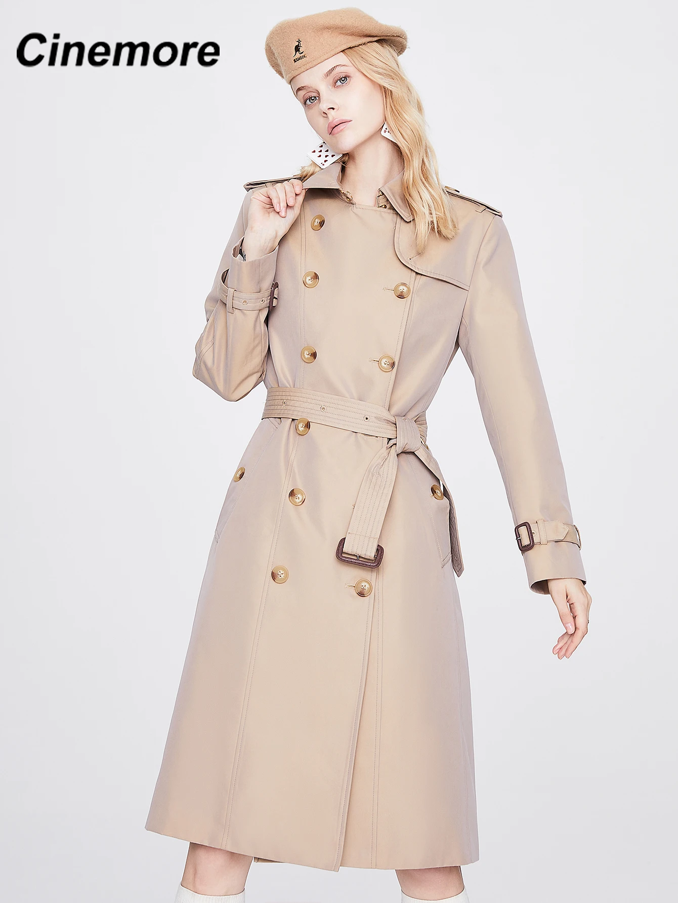 

Cinemore NEW women's trench coat Long Solid color Overcoat fashion sashe Vintage autumn clothes women Female windbreaker 92225