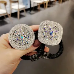 Shiny Crystal Rhinestone Thick Hair Circle Hair Rope Diamond Sweet Head Rope High Elastic Rubber Band Headdress Hair Accessory