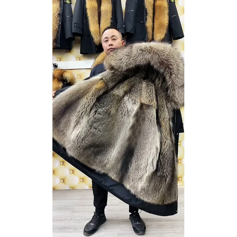 Real Fur Jacket Men Winter Parka With Raccoon Fur Lining High Quality Hooded Parkas New Arrivals