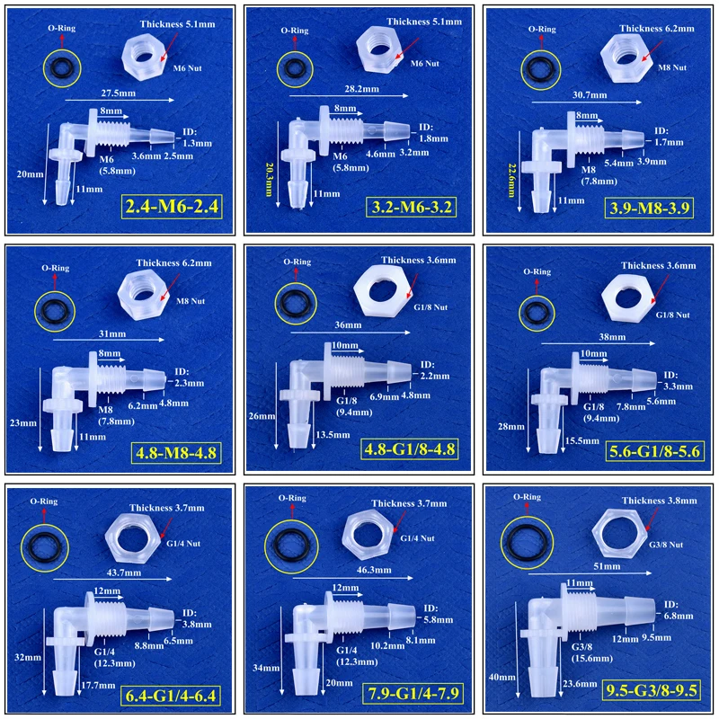 Joendoco-Connecteurs Coudés M6 ~ G1/2 à 200-2.4mm PP Wildoda avec Écrou, Joint Torique d\'Irrigation pour Aquarium, Précieux, Plaque de Traverse,