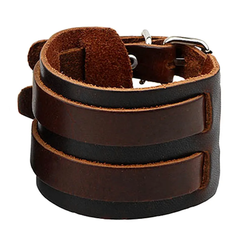 Fashion Men Leather Bracelet Open PU Leather Bangles & Bracelet Double Wide Black Brown Bracelet Vintage Punk Unisex Jewelry