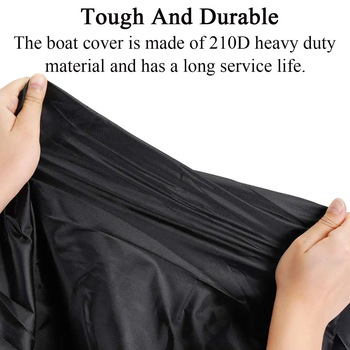 3.5-4.5m Black Trailerable Heavy Duty Open Boat Cover Fishing Ski Runabout Waterproof 210D Sunproof Anti UV V-Hull Boat Cover