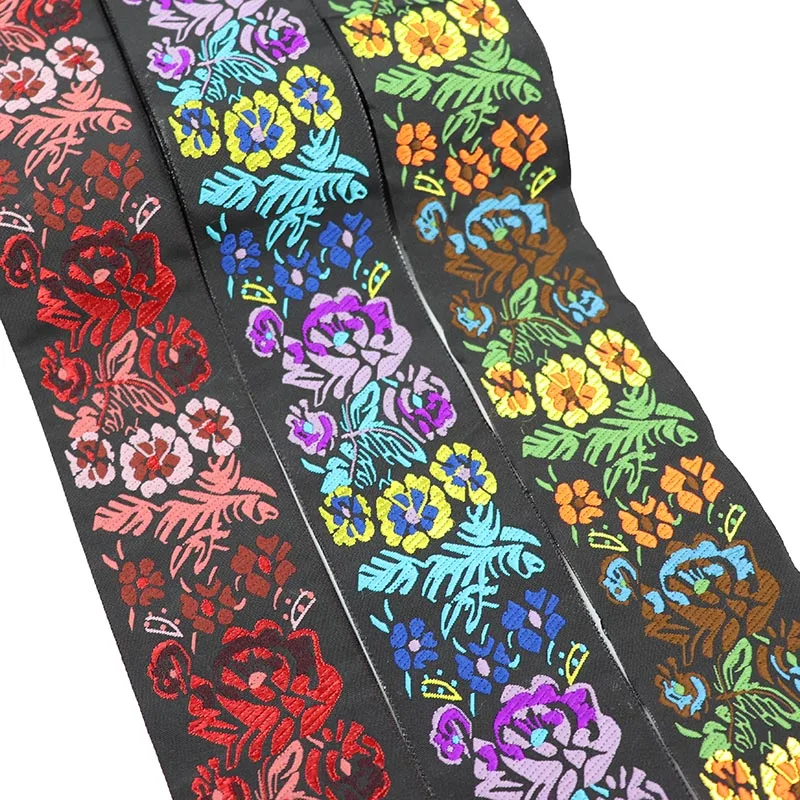 7 Yards 5cm Width Ethnic Embroidery Lace Ribbon Flowers Pattern Jacquard Trim DIY Curtain Garment Bag Accessories Sewing Fabric