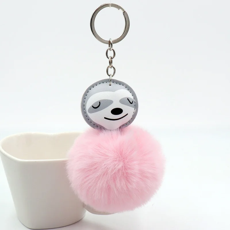 Fluffy Cute Cartoon Animal Sloth Bradypod Keychain Women Backpack Pom Pom Key Chain Decoration Children Gift Car Keyring