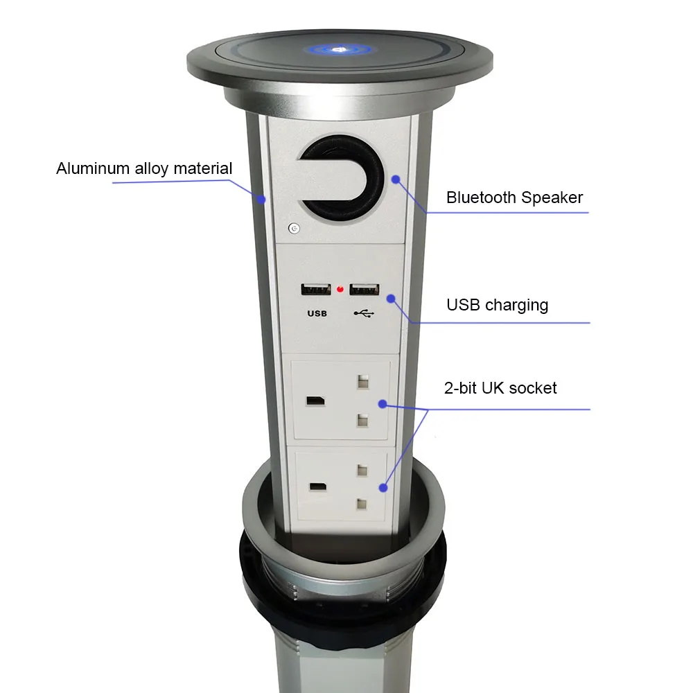 One button electric lifting socket / 2-bit British socket with Bluetooth audio USB charging