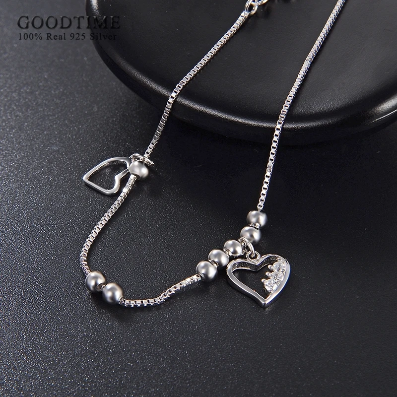 Fashion Women Anklet 925 Sterling Silver Love Heart Zircon Beads Silver Anklet Student Girl Fresh Foot Accessories For Dress Up image 4
