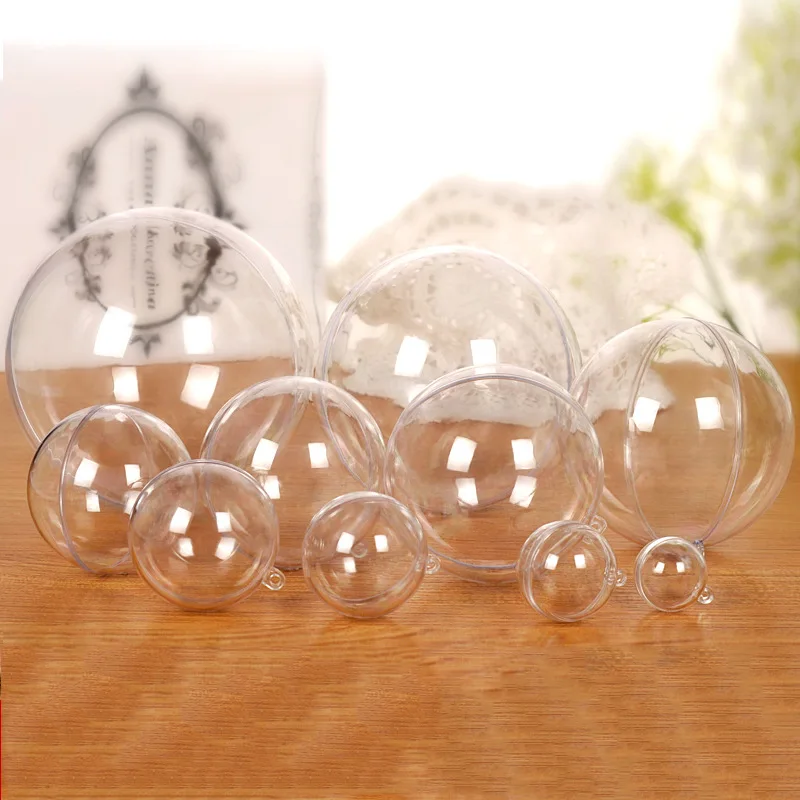 5-10cm Christmas Ball Plastic Transparent Open Bauble Ornament Christmas Party Hanging Pendant Decor DIY Present Candy Gift Box