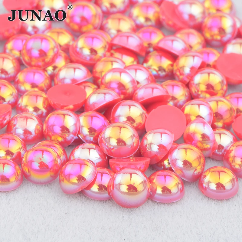 JUNAO 2 4 6 8 10 12 14mm Gray AB Flatback Imitation Pearl Half Round Beads Glue On Crystal Stones Stickers Nail Art Decoration