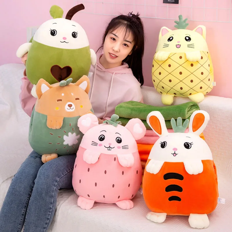 Cartoon Animal Three-in-one Plush Toys Pillow Quilt Cushion Soft Stuffed Doll Warm Hand Cover Hand Blanket for Children Gifts