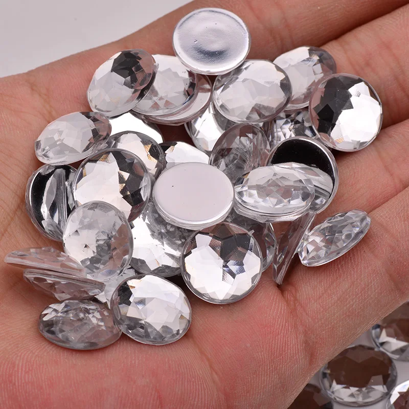 6 8 10 12 20 18 30 36 52mm Large Clear AB Rhinestone Applique Flatback Acrylic Gems Round Crystal Stones Non Sew Diamond Strass