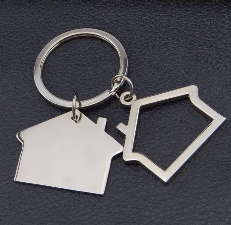 100pcs/lot Zinc Alloy House Shaped Keychains Novelty Keyrings Gifts for Promotion Custom Logo SN872