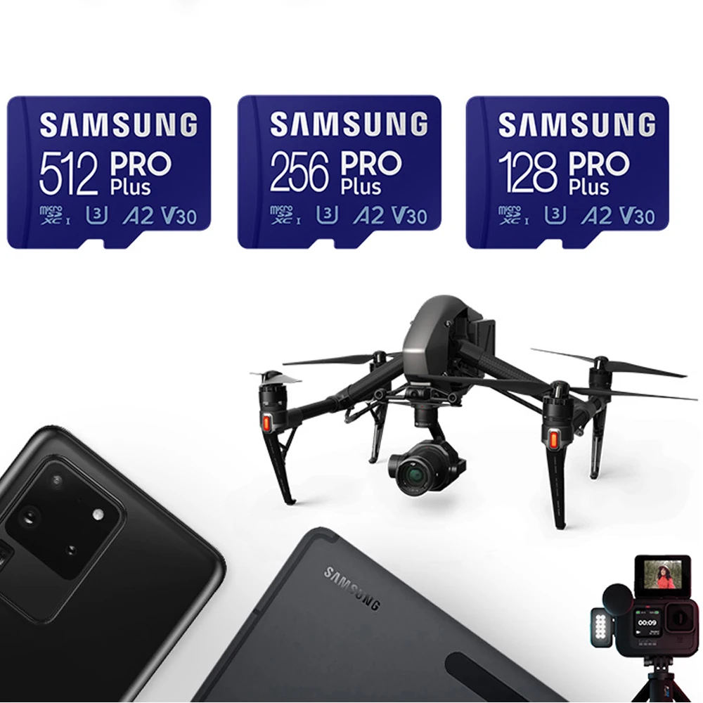 Samsung-cartão de memória u3 a2, 128gb, 256gb, 512gb, md pro plus tf até 180 mb/s, micro sdxc v30 4k, usado para drones dji e vídeo gopro