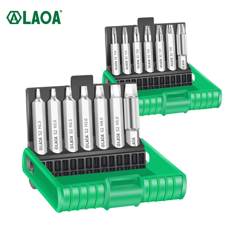 LAOA 7pcs Damaged Screw Extractor Drill Bits Set Stripped Screw Torx/ Hexagon Set Double Ended Broken Screw Bolt Demolition Tool