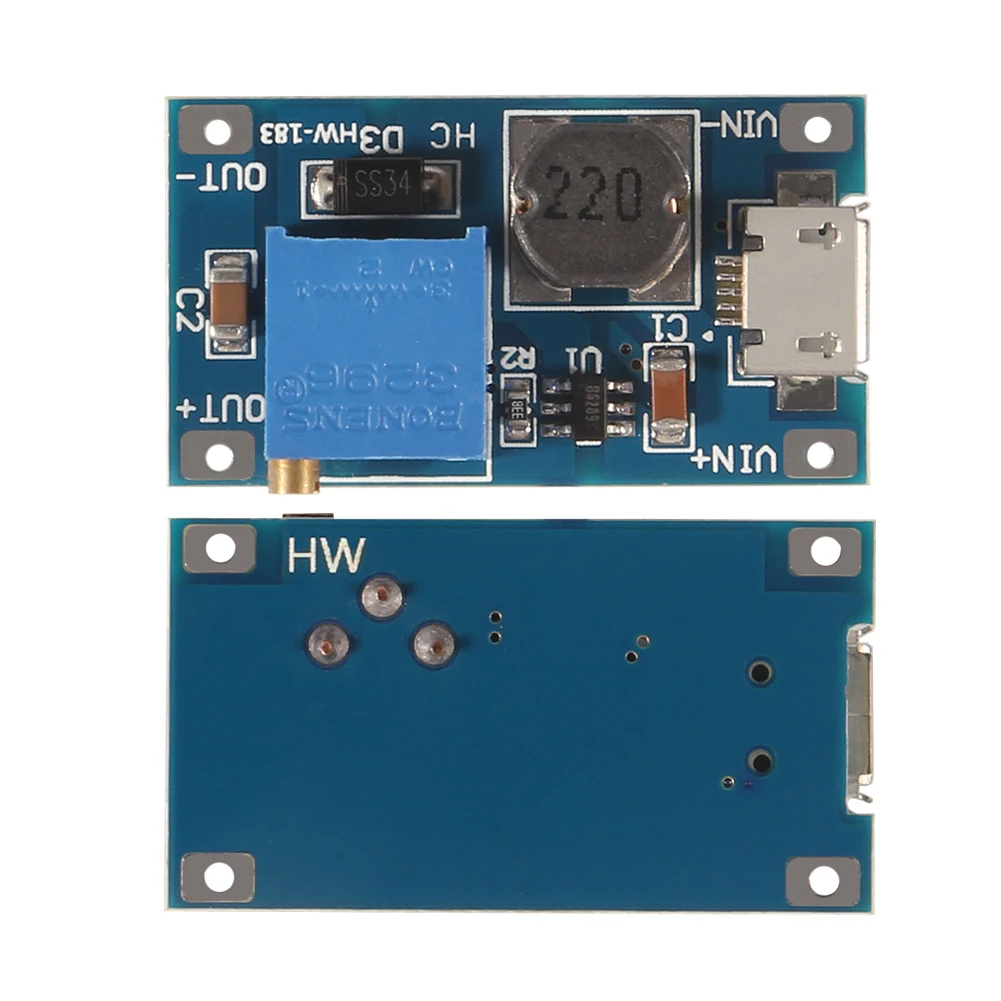 Boost Converter MT3608 DC-DC 2V-24V to 5V-28V 2A Micro USB DC Voltage Regulator Step Up Power Supply Module for Ardunio