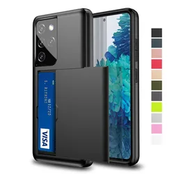 Slide Card Slots Holder Case Cover For Samsung Galaxy S21 Ultra s21 plus S20 FE Note 20 Ultra 10 S10 5G S20 Plus S21+ Case Capa