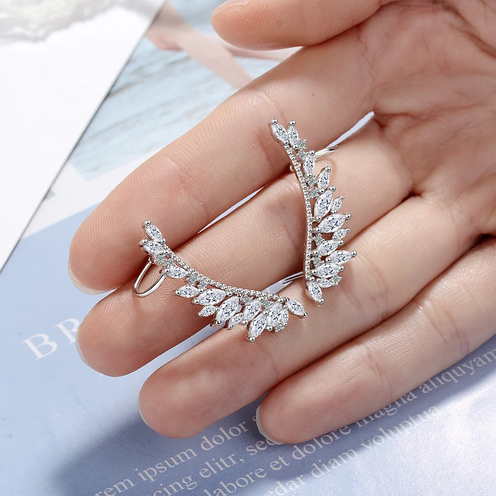 925 Sterling Silver Angel Wing Cubic Zircon Clip Earrings Dla kobiet Ear Cuff boucle d'oreille femme