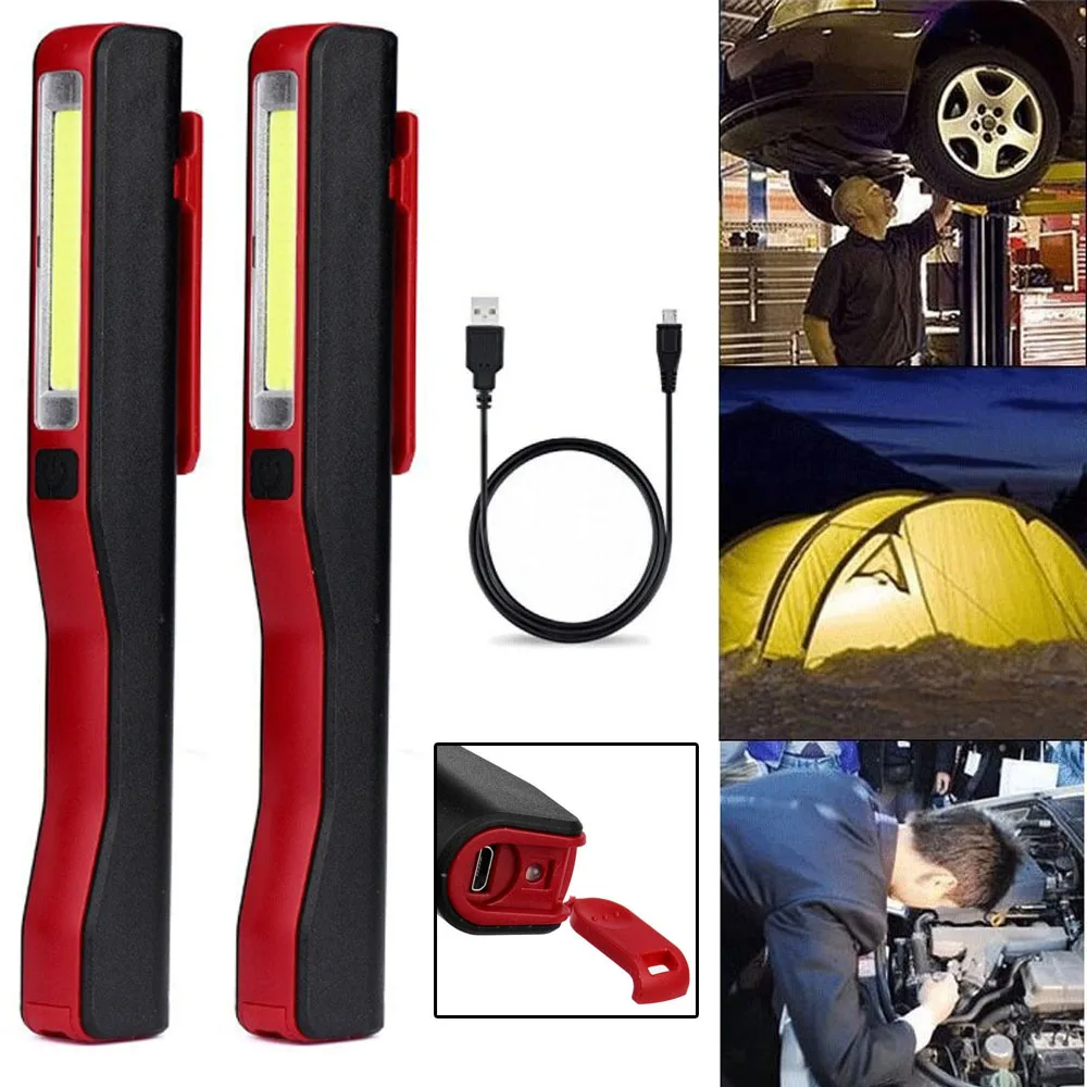 4W COB XPE LED Pocket Flashlight 800mA USB Work Light Cordless Magnet Car Repair Inspection Lamp 2Mode Camping Emergency Torch