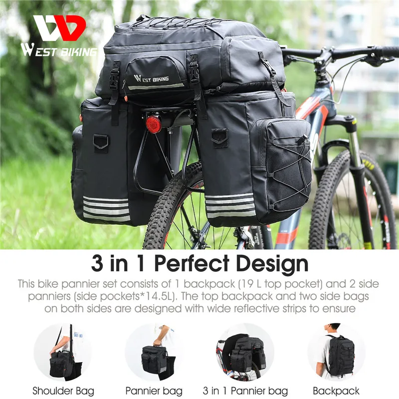 WEST BIKING Multifunctional Bike Bag Rear Seat Trunk Bag Waterproof Bicycle Pannier MTB Mountain Cycling Luggage Sport Backpack