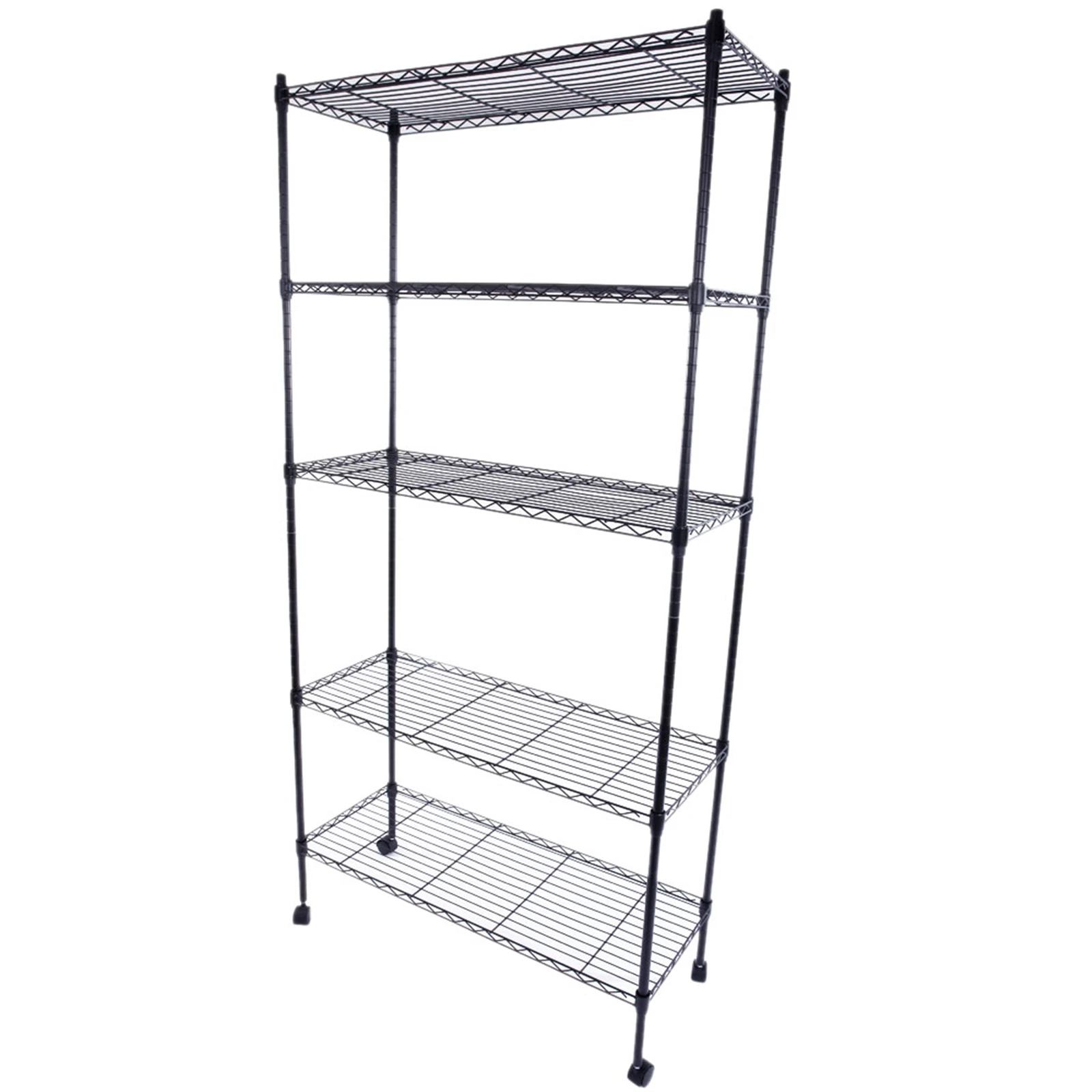 

5-Layer Plastic Coated Iron Shelf with 1.5" Nylon Wheels 165*90*35 Black US Warehouse