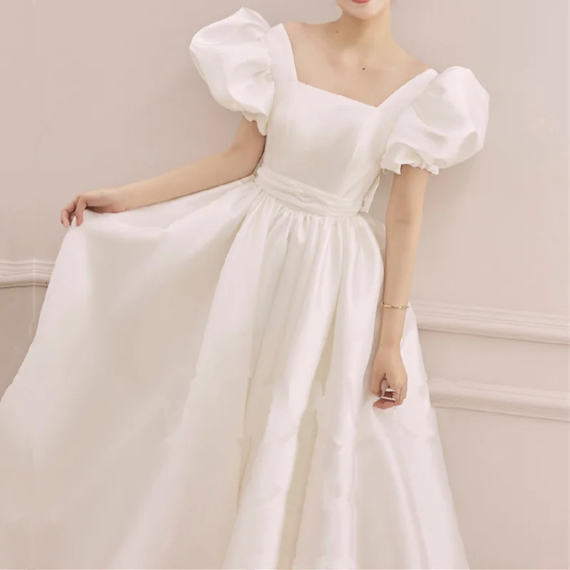 2025 1950s Vintage Ankle Length Wedding Dresses Puffy Sleeve Square Neck A Line Satin Short Bridal Gowns Custom Made vestidos