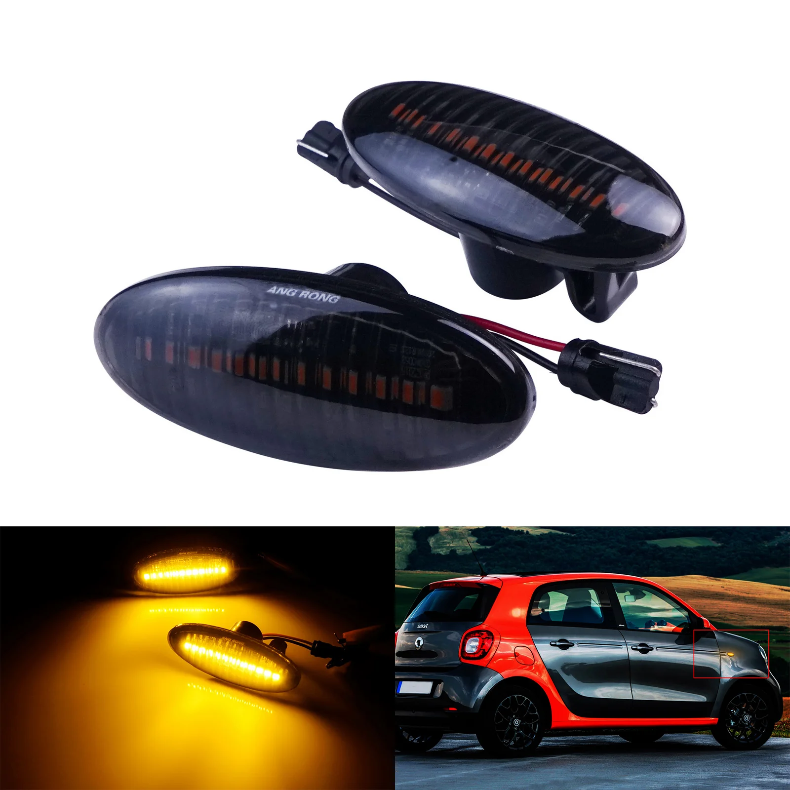 ANGRONG 2x Smoke LED Side Repeater Light Amber Indicator For Nissan Smart Renault Koleos