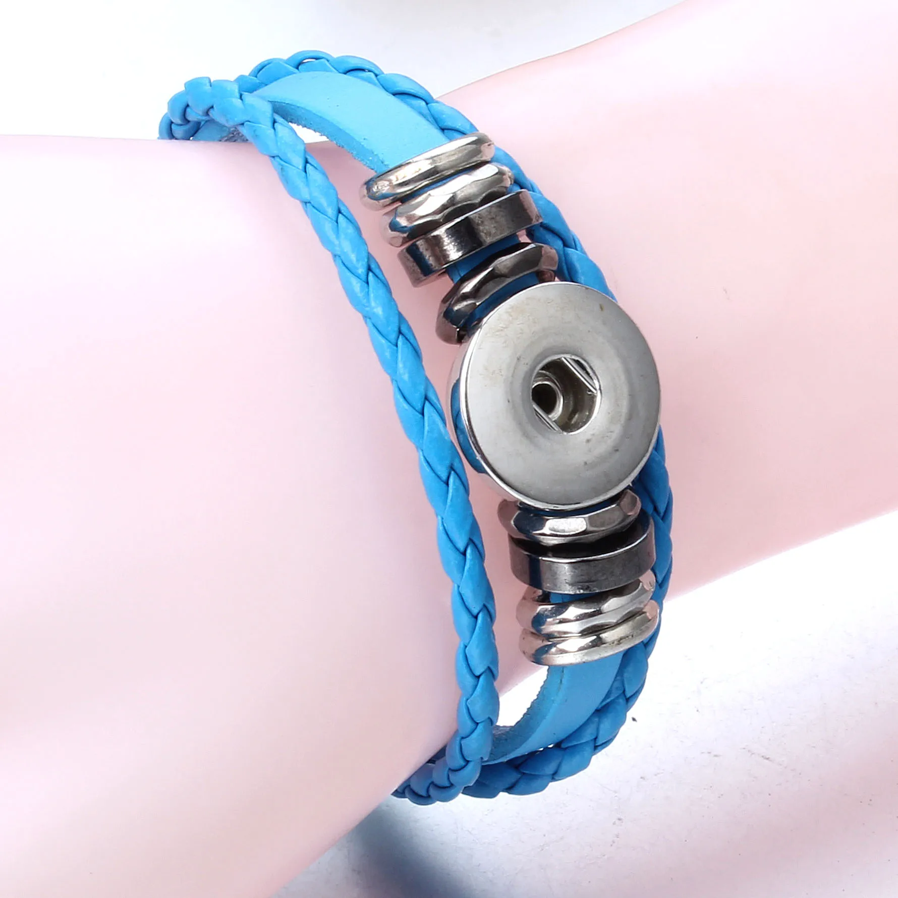 Hot Sale Snap Leather Bracelet Retro Handmade Braided Leather Button Snap Bangles fit 18MM Snaps for Women Men Buttons Jewelry