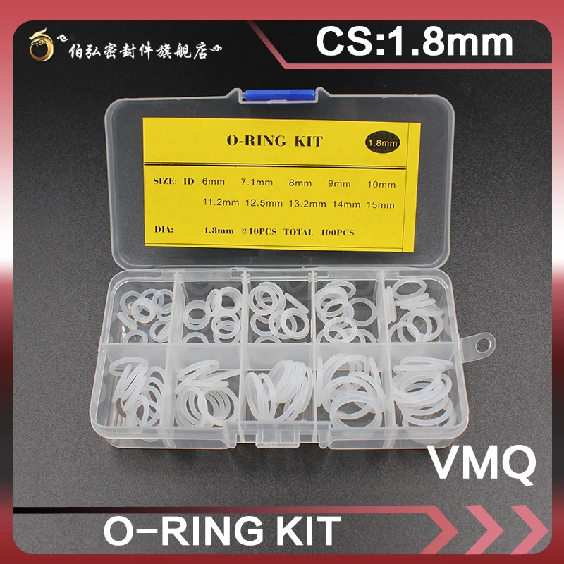 Silicone Rubber O-rings Thickness 1.8mm White Ring Silicon O Ring Seal VMQ Washer Oring Set Assortment Kit Set O Ring