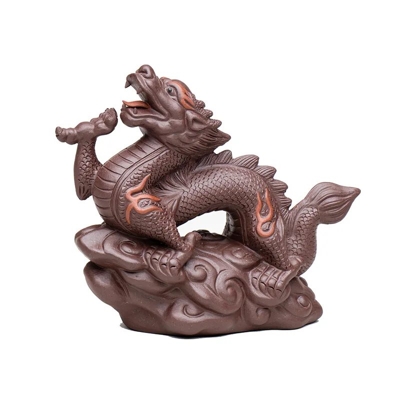 High-end Yixing Purple Clay Tea Pet Handmade Sculpture Dragon Statue Ornaments Tea Figurine Crafts Home Tea Set Decoration Art