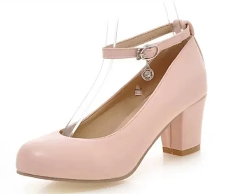 New 2020 Spring autumn Women Shoes Mary Jane Ladies Square High Heels Round toe White Pink WeddingThick Heel Pumps Shoes 183