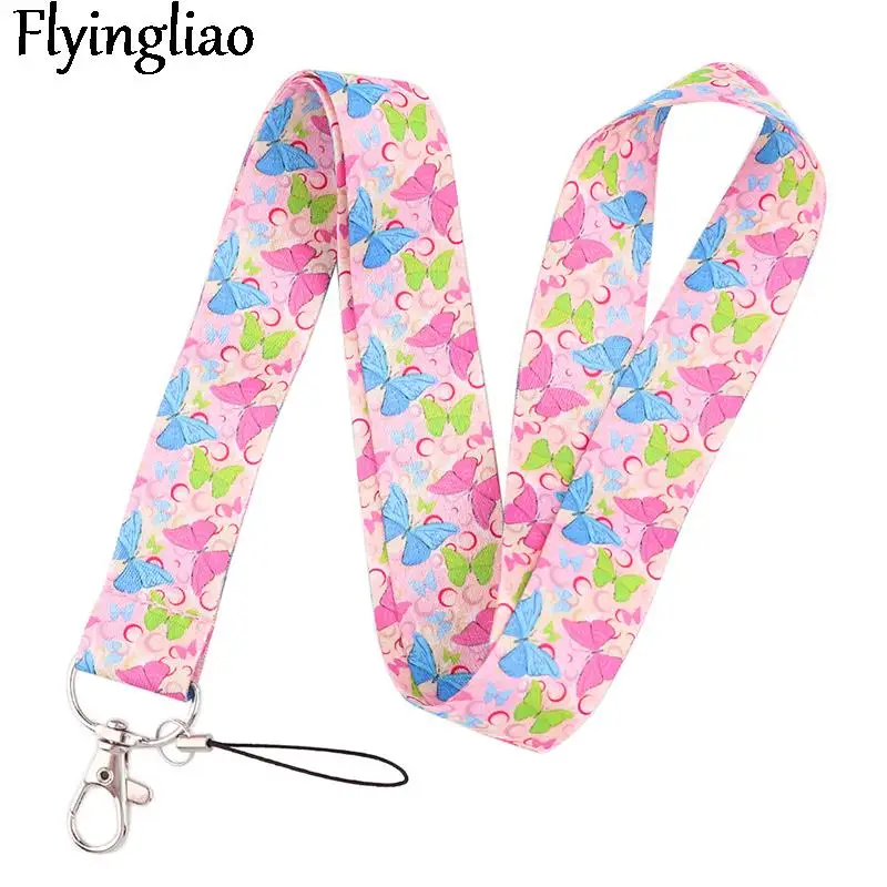 Dream Butterfly Loves Flowers Neck Strap Lanyards ID badge card holder keychain Mobile Phone Strap Gift webbing necklace