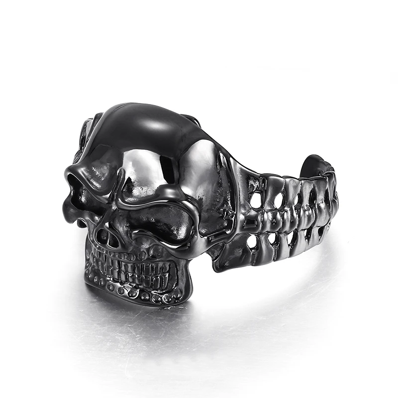 Punk 316L Stainless Steel Huge Hyperbole Cast Handmade Ghost Skull Bone Bangle Men Biker Rock Model Show Bracelets