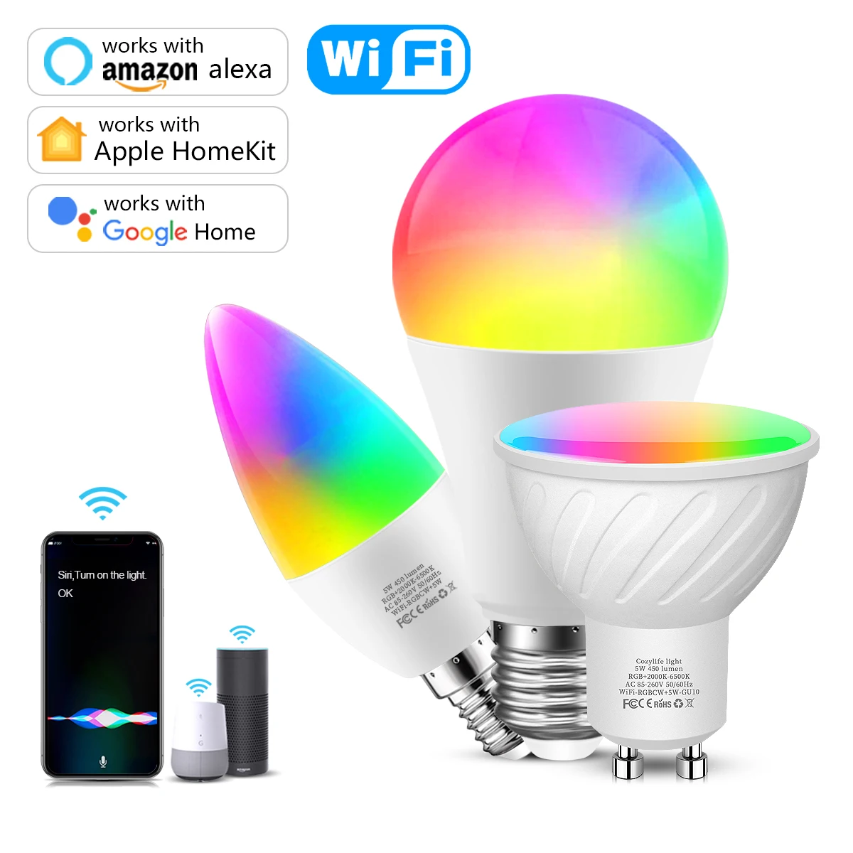 Homekit Smart LED Light Bulb E14 GU10 E27 RGBW WiFi LED Lamp Bedroom Decoration Smart Home Work With Siri Alexa Google Home