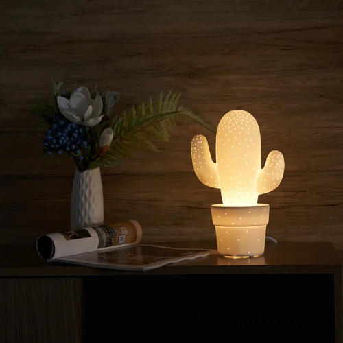 

Cartoon Creative Cactus Table Lamp Bedroom Bedside Lamp in Children's Room Nordic Modern Simple LED Ceramic Table Lamp