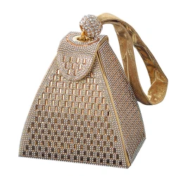 Bolso de mano de noche triangular con forma de diamante de imitación