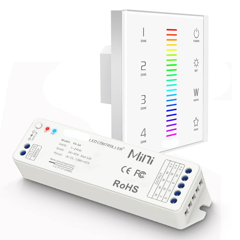 

LTECH L-BUS Control System New Led RGBW Strip Controller EX8S 110V 220V 2.4GHz RF Wireless Touch Wall Panel With Receiver F4-3A