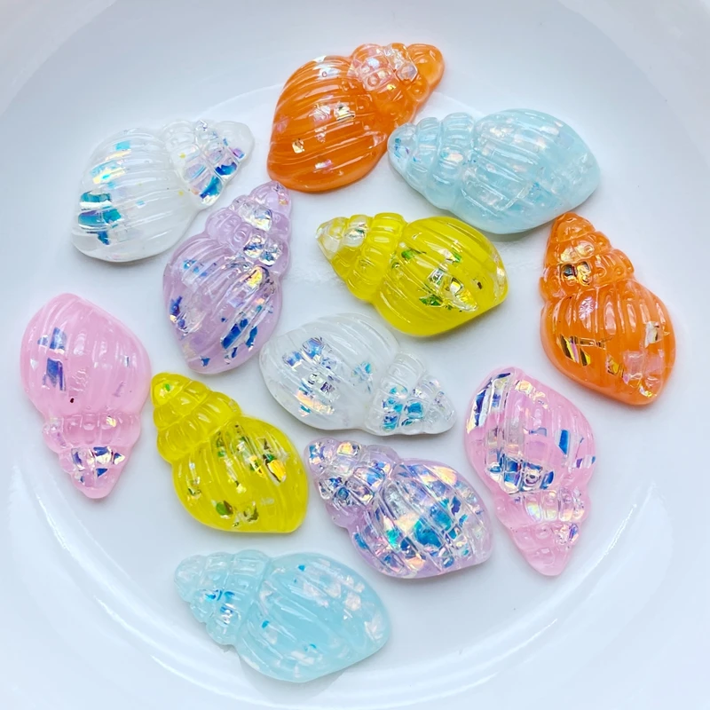 20Pcs Mix color Lovely Shell Conch Shape Resin Rhinestone Flat Back DIY Hair Bows Clips Embellishment Accessories Crafts Resin