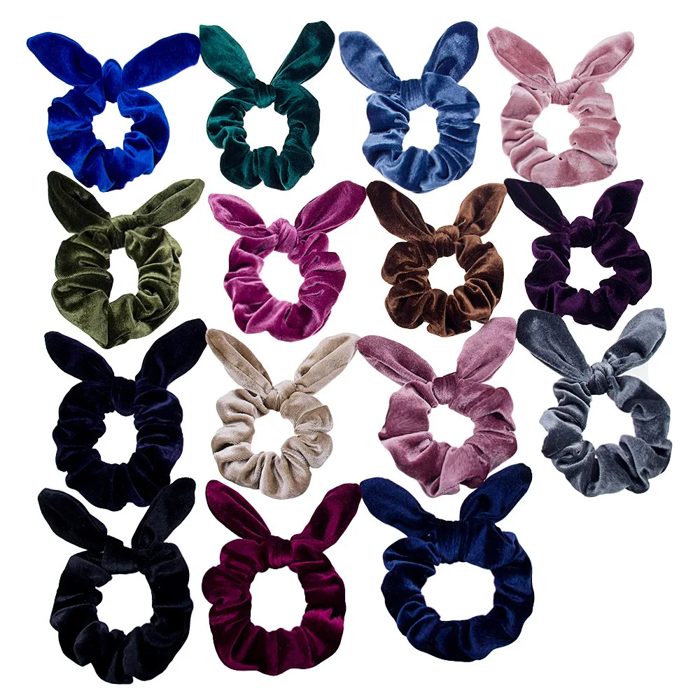 Cute Solid Big Rabbit Ear Scrunchies Girls Velvet Hairwrap Ties Women Bunny Elastic Hair band Ponytail Holder Hair Rope Headwear