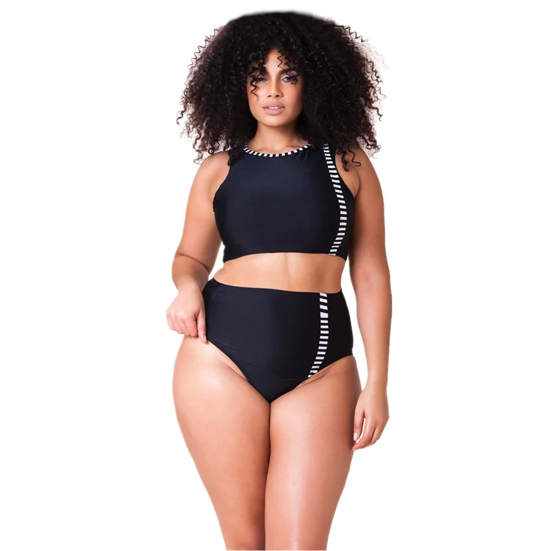 Women's Plus Size Bikini Swimsuits Separate Bikinis Two Pieces High Waisted Large Swimwear  Chubby Woman Black Swim Bathing Suit