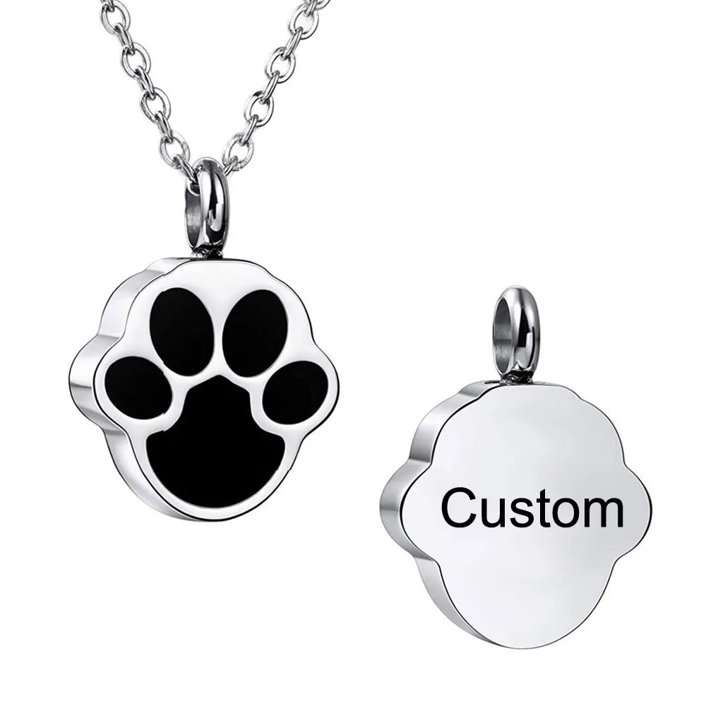 Custom Paw Print Ashes Urn Pendant Necklace for Women Men Stainless Steel Memorial Dog Cat Pet Keepsake Jewelry