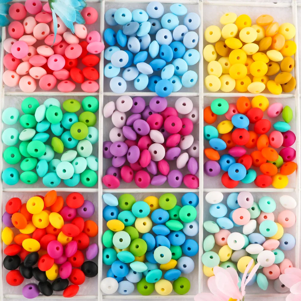 

Kovict 300/500/1000pcs 12mm Silicone Lentil Beads For Jewelry Making DIY Pacifier Chain Necklace Accessories