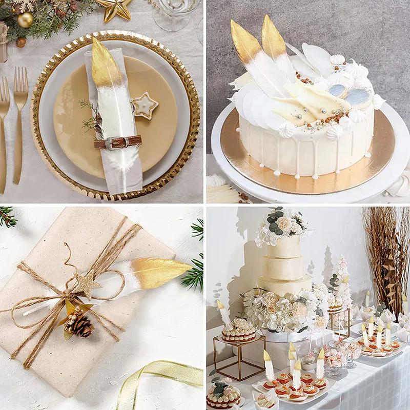 Plumas de pavo de ganso Natural sumergido en oro, caja de regalo para fiesta de boda, decoración de pasteles, relleno de globos, manualidades DIY,