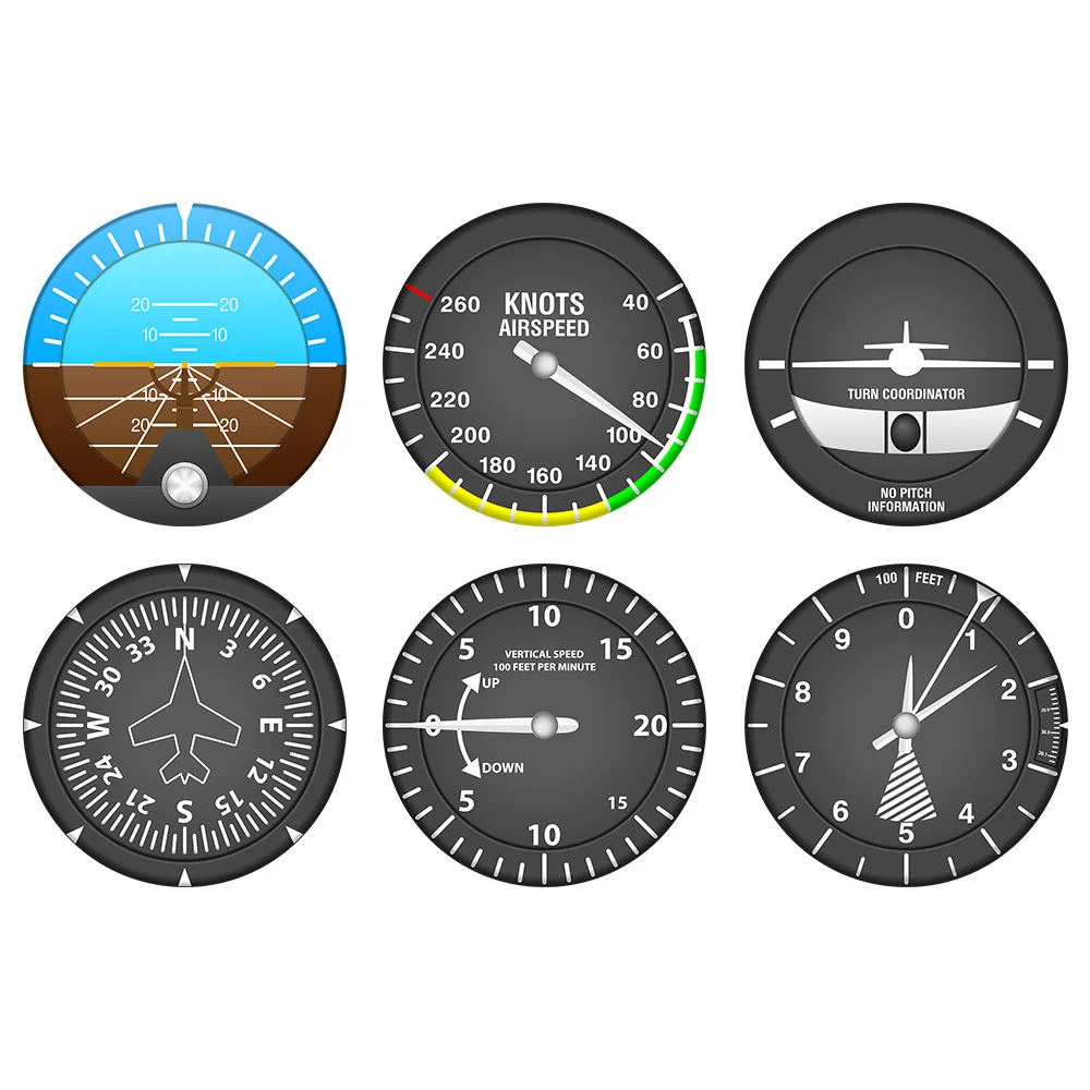 Juego de 6 posavasos para instrumentos de avión, instrumentos de vuelo modernos, posavasos para cóctel, navegador, decor