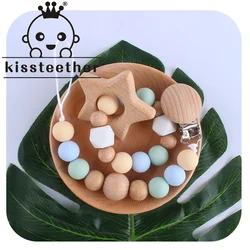 Kissteether Newborn Baby Wooden Toys  Animals Bracelet Pacifier Chain Silicone Beads Teether  Infant Molar Nursing Gift