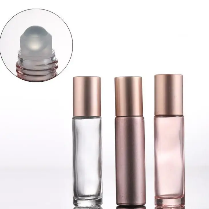 Essential Oil Use Pink Roll On Glass Roller Bottles With Crystal Gemstone Roller Ball And Rose Gold Cap/Wholesale