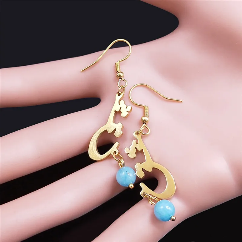 Persian Love Poems Natural Stone Stainless Steel Dangle Earring Drop Earring Persian Jewelry for Women boucle oreille E1728-4S02